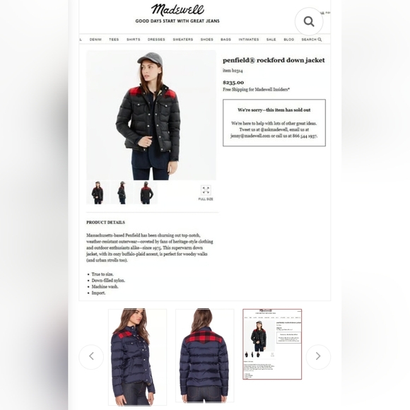 Penfield x Madewell Rockford Black Down Jacket Women Puffy Jacket Short S - Picture 2 of 13